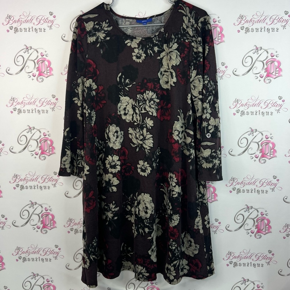 Apt. 9 dress flowers Women's Long Sleeve Floral Dress - Black, Red, Cream